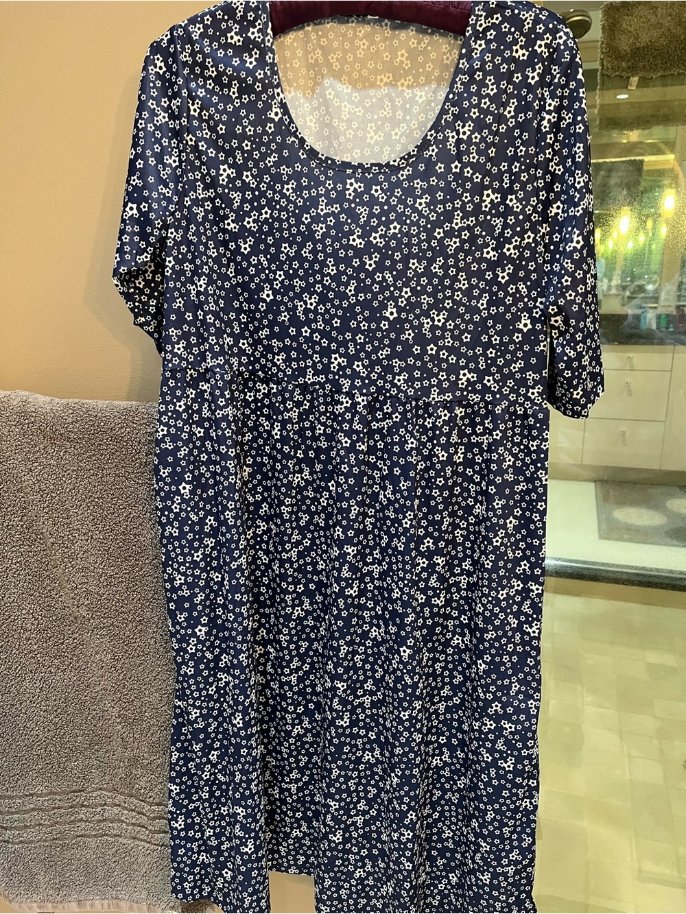 Navy Blue Floral Scoop Neck Dress